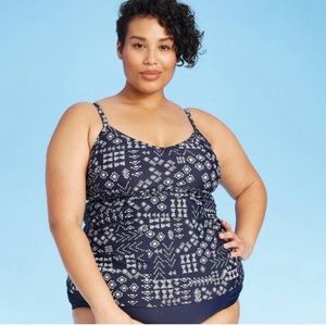 Kona Sol Shirred Tankini‎ Top Navy Plus Size 22W